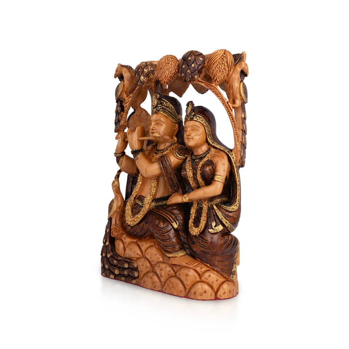 Radha Krishna Sitting Murti -12 x 8 Inches | Wooden God statue / Hindu God Murti Set / Radha Krishna Idol - Wooden Murties