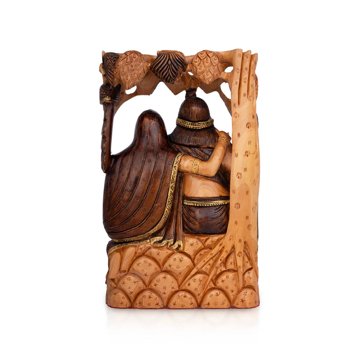 Radha Krishna Sitting Murti -12 x 8 Inches | Wooden God statue / Hindu God Murti Set / Radha Krishna Idol - Wooden Murties