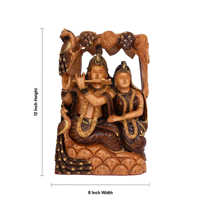 Radha Krishna Sitting Murti -12 x 8 Inches | Wooden God statue / Hindu God Murti Set / Radha Krishna Idol - Wooden Murties