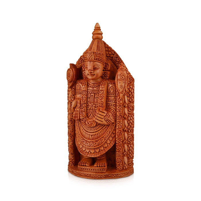 Tirupati Balaji Murti - 8 x 4.5 Inches | Wooden Statue/ Standing Balaji Idol/ Lord Balaji Statue for Pooja