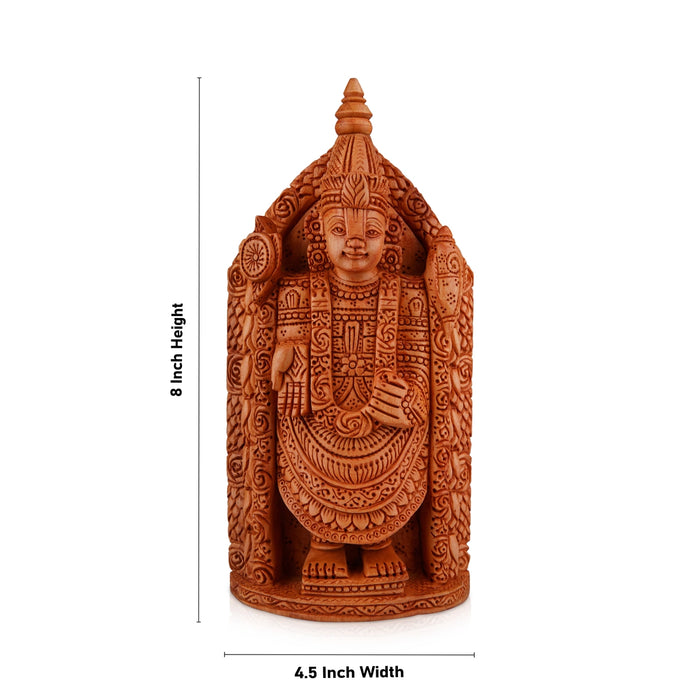 Tirupati Balaji Murti - 8 x 4.5 Inches | Wooden Statue/ Standing Balaji Idol/ Lord Balaji Statue for Pooja