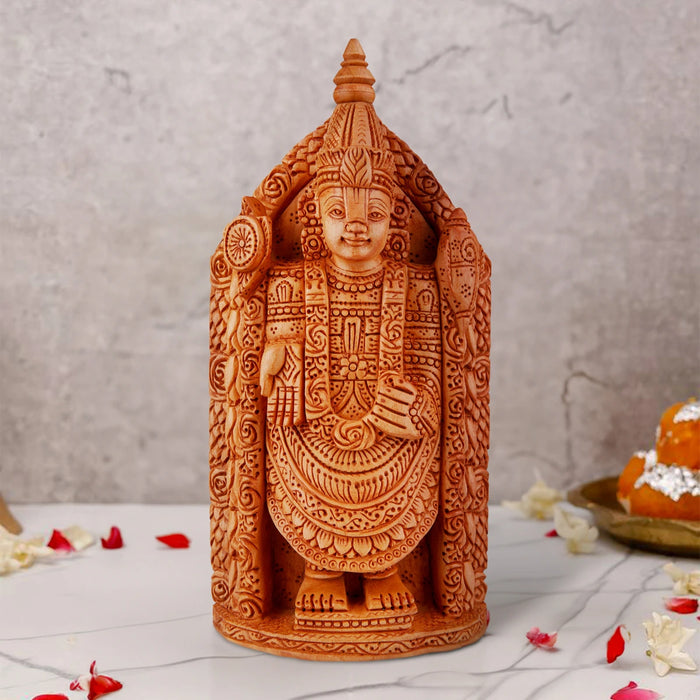 Tirupati Balaji Murti - 8 x 4.5 Inches | Wooden Statue/ Standing Balaji Idol/ Lord Balaji Statue for Pooja