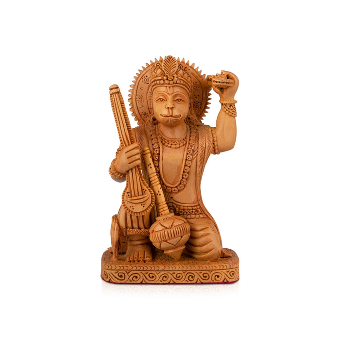 Anjaneya Statue - 6 x 4 Inches | Wooden Statue/ Sittting Hanuman Statue/ Hanuman Murti for Pooja/ 230 Gms