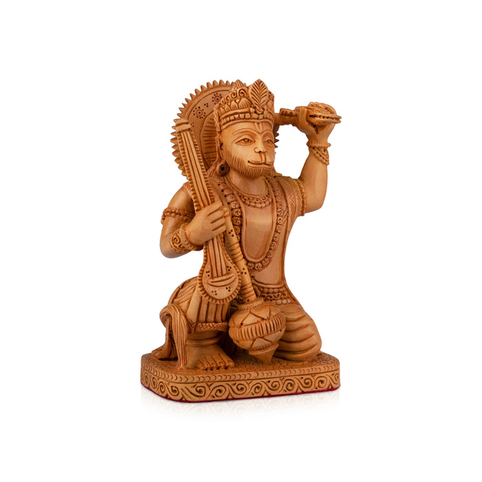 Anjaneya Statue - 6 x 4 Inches | Wooden Statue/ Sittting Hanuman Statue/ Hanuman Murti for Pooja/ 230 Gms