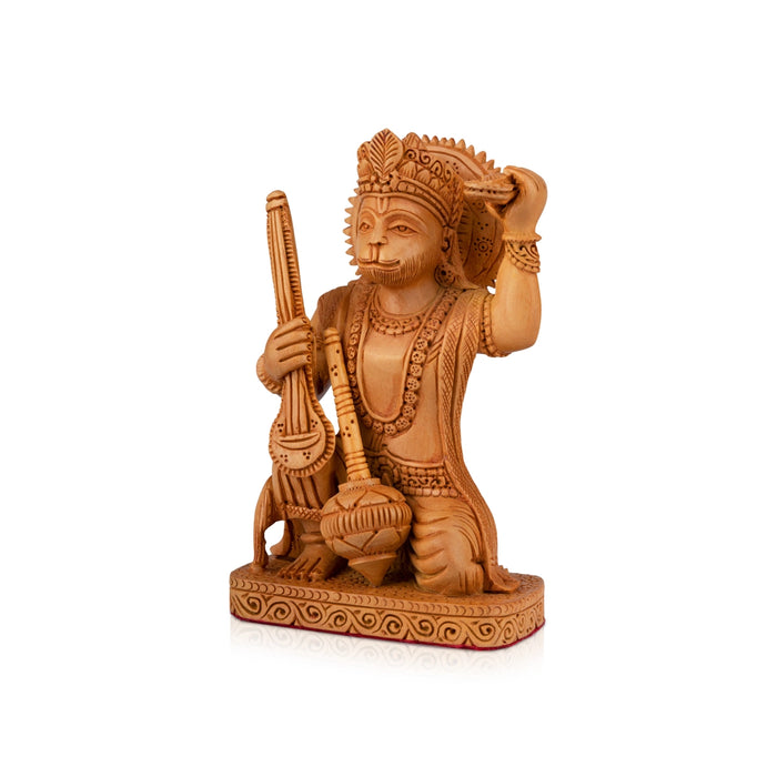 Anjaneya Statue - 6 x 4 Inches | Wooden Statue/ Sittting Hanuman Statue/ Hanuman Murti for Pooja/ 230 Gms