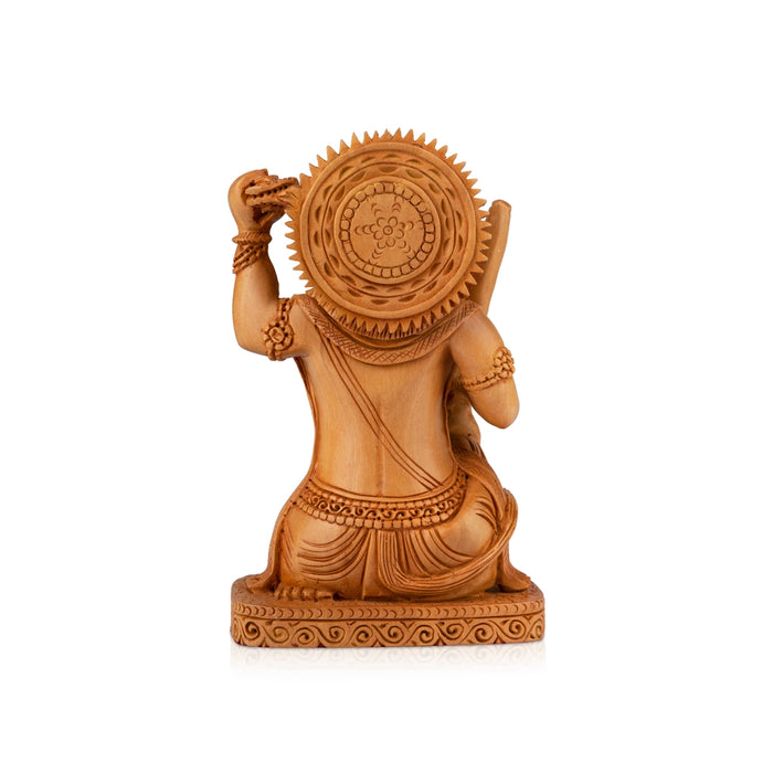 Anjaneya Statue - 6 x 4 Inches | Wooden Statue/ Sittting Hanuman Statue/ Hanuman Murti for Pooja/ 230 Gms