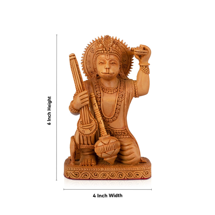 Anjaneya Statue - 6 x 4 Inches | Wooden Statue/ Sittting Hanuman Statue/ Hanuman Murti for Pooja/ 230 Gms