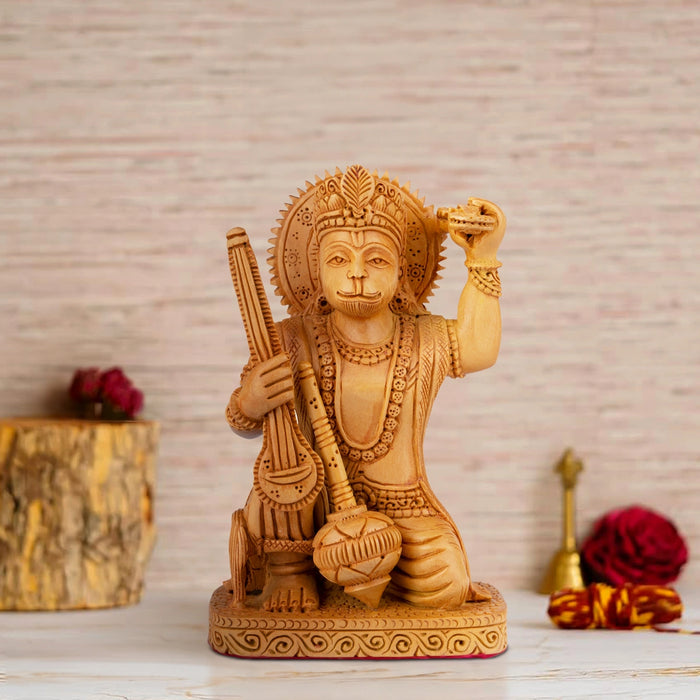 Anjaneya Statue - 6 x 4 Inches | Wooden Statue/ Sittting Hanuman Statue/ Hanuman Murti for Pooja/ 230 Gms - Wooden Murties