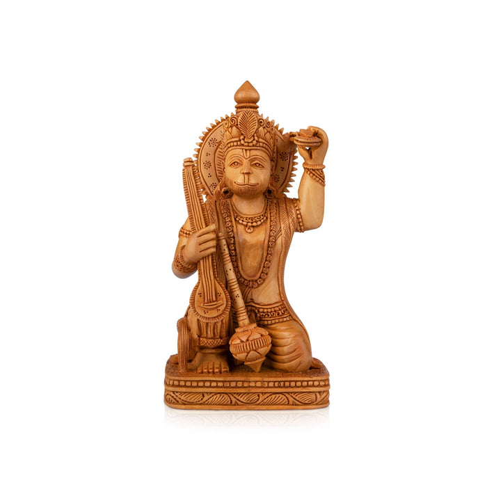 Anjaneya Statue - 6 x 4 Inches | Sittting Hanuman Statue/ Wooden Statue/ Hanuman Murti for Pooja/ 230 Gms