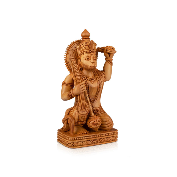 Anjaneya Statue - 6 x 4 Inches | Sittting Hanuman Statue/ Wooden Statue/ Hanuman Murti for Pooja/ 230 Gms