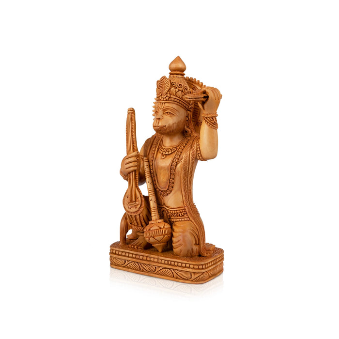 Anjaneya Statue - 6 x 4 Inches | Sittting Hanuman Statue/ Wooden Statue/ Hanuman Murti for Pooja/ 230 Gms