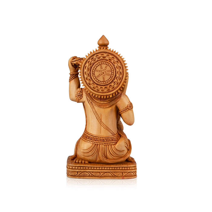 Anjaneya Statue - 6 x 4 Inches | Sittting Hanuman Statue/ Wooden Statue/ Hanuman Murti for Pooja/ 230 Gms