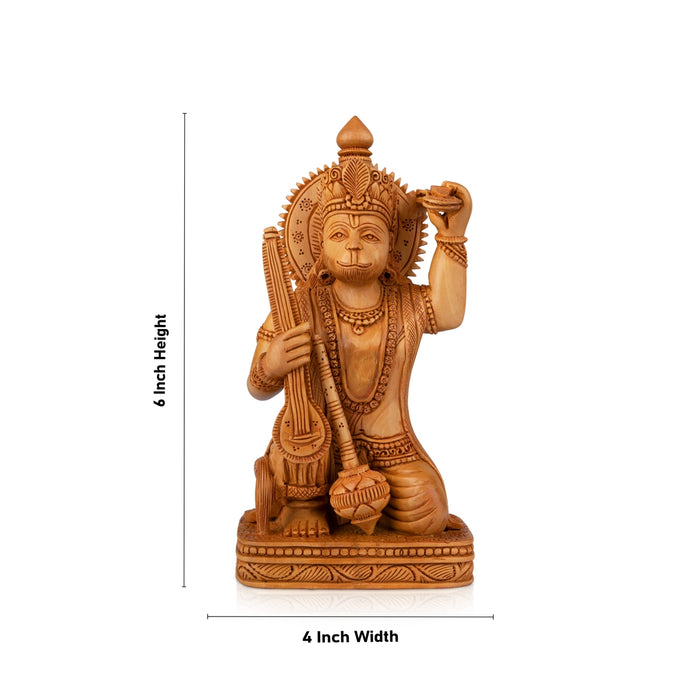 Anjaneya Statue - 6 x 4 Inches | Sittting Hanuman Statue/ Wooden Statue/ Hanuman Murti for Pooja/ 230 Gms