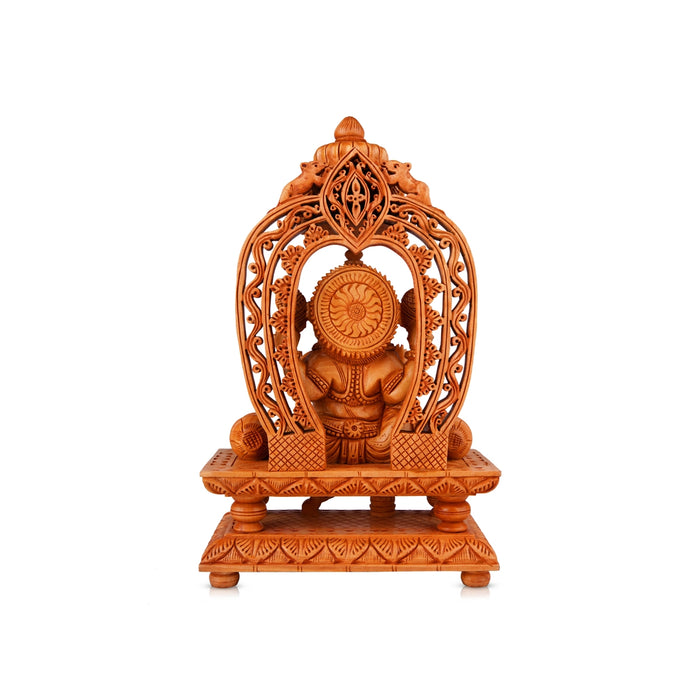 Ganesh Murti With Arch - 10 x 7.5 Inches | Wooden Statue/ Ganpati Murti Sitting On Chowki for Pooja