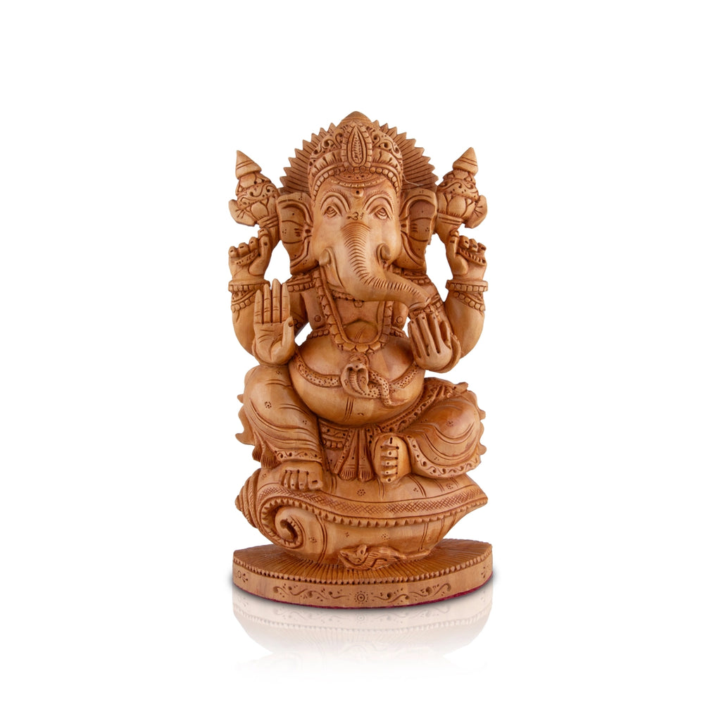 Ganesh Murti - 8 x 4.5 Inches | Vinayagar Statue/ Wooden Statue/ Flat Ganpati Statue for Pooja