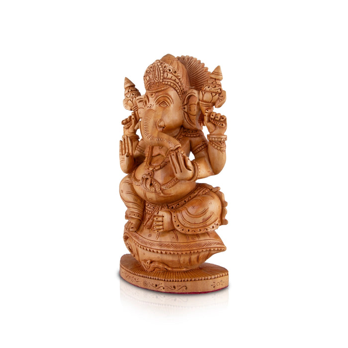 Ganesh Murti - 8 x 4.5 Inches | Vinayagar Statue/ Wooden Statue/ Flat Ganpati Statue for Pooja