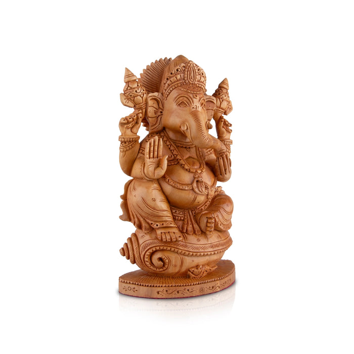 Ganesh Murti - 8 x 4.5 Inches | Vinayagar Statue/ Wooden Statue/ Flat Ganpati Statue for Pooja