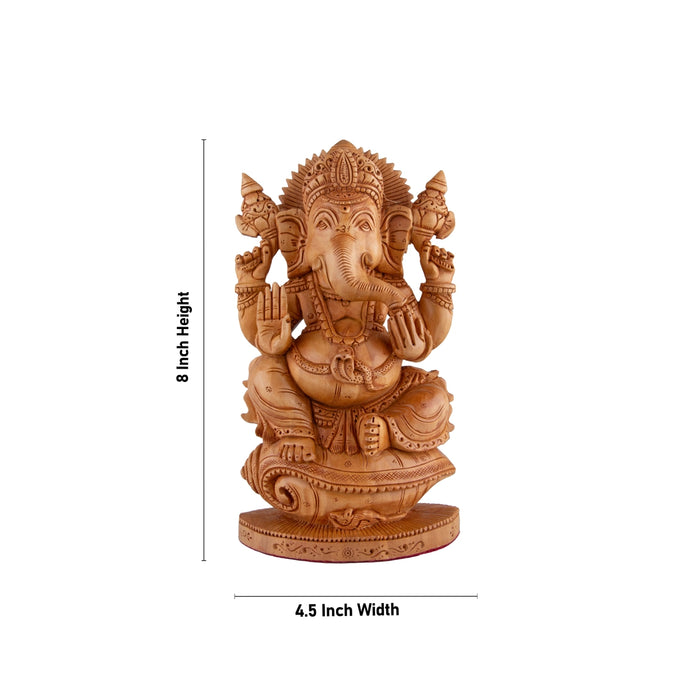 Ganesh Murti - 8 x 4.5 Inches | Vinayagar Statue/ Wooden Statue/ Flat Ganpati Statue for Pooja