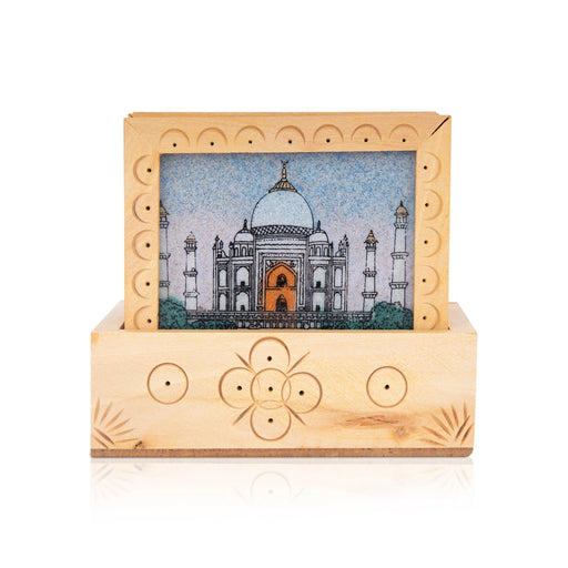 Wooden Coasters Set - 3.5 x 3 Inches | Square Shape Wooden Table Coasters/ Gem Stone Coasters for Home - Table Stand Accessories