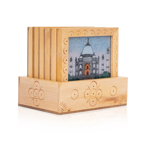 Wooden Coasters Set - 3.5 x 3 Inches | Square Shape Wooden Table Coasters/ Gem Stone Coasters for Home - Table Stand Accessories