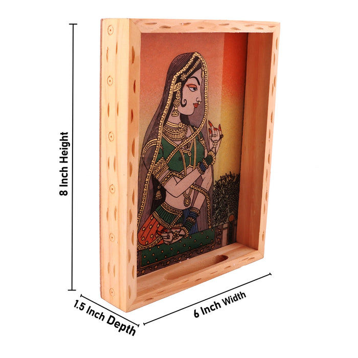 Wooden Tray With Handle - 1.5 x 8 x 6 Inches | Gemstone Painting Serving Tray/ Decorative Plate for Home - Kitchen