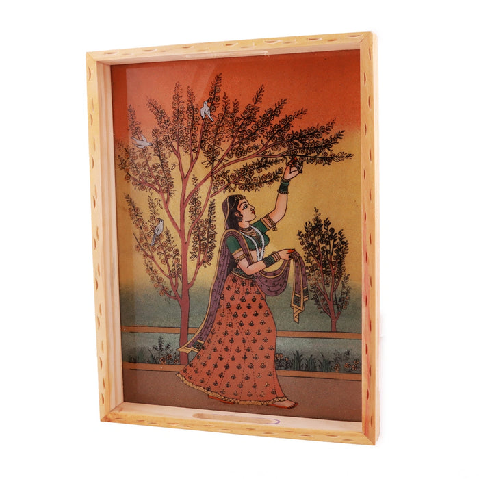 Wooden Tray With Handle - 1.5 x 12 x 9 Inches | Gemstone Painting Serving Tray/ Kitchen Tray for Home - Kitchen