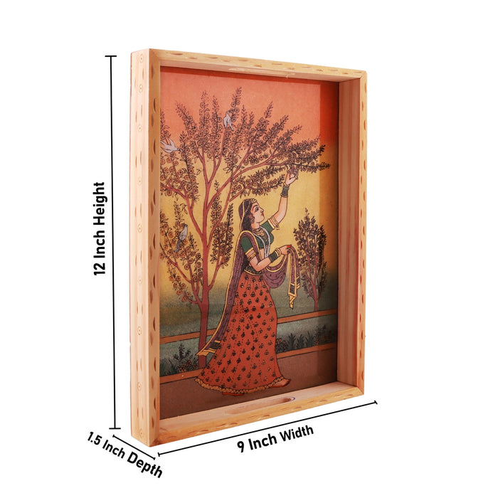 Wooden Tray With Handle - 1.5 x 12 x 9 Inches | Gemstone Painting Serving Tray/ Kitchen Tray for Home - Kitchen