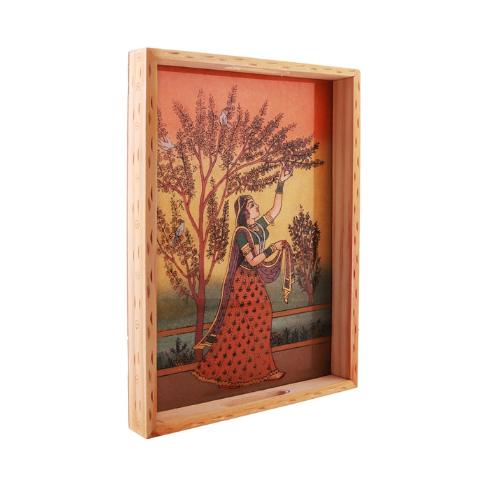 Wooden Tray With Handle - 1.5 x 12 x 9 Inches | Gemstone Painting Serving Tray/ Kitchen Tray for Home - Kitchen