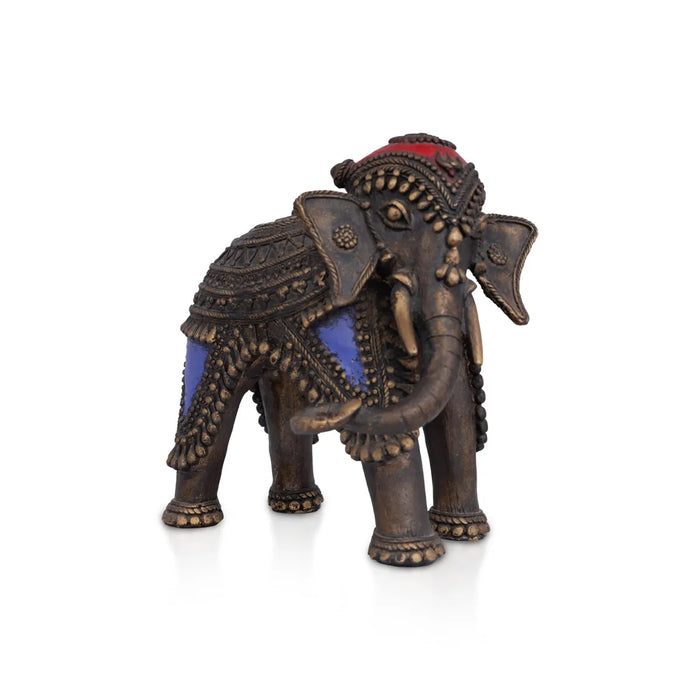 Elephant with baby Statue - 8 x 9 inches | Brass Statue/ Carving Design Elephant Idol/ Elephant Sculpture For Home Decor - Table Stand Accessories