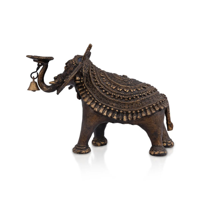 Elephant with baby Statue - 8 x 9 inches | Brass Statue/ Carving Design Elephant Idol/ Elephant Sculpture For Home Decor - Table Stand Accessories