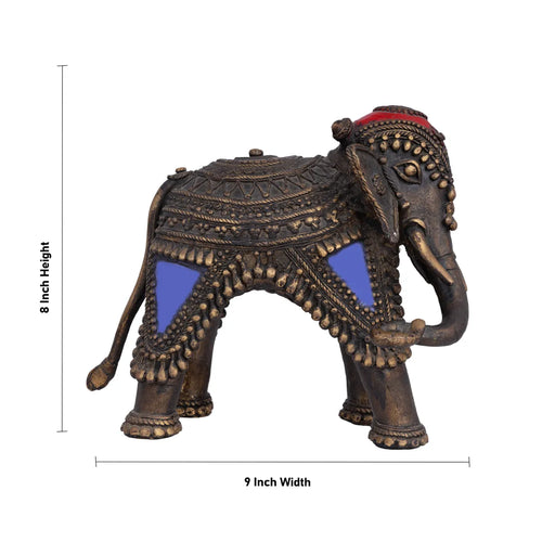 Elephant with baby Statue - 8 x 9 inches | Brass Statue/ Carving Design Elephant Idol/ Elephant Sculpture For Home Decor - Table Stand Accessories