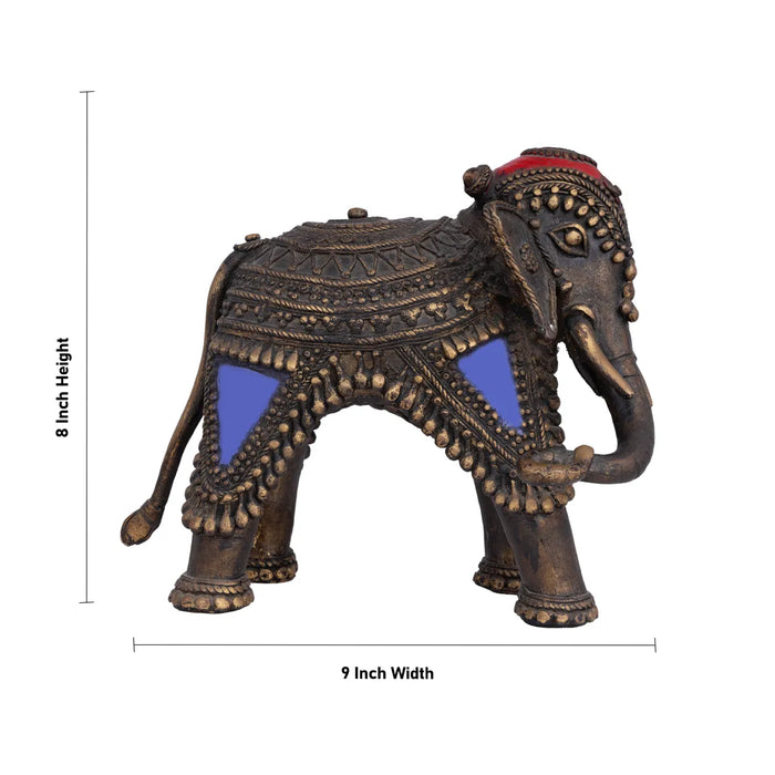 Elephant with baby Statue - 8 x 9 inches | Brass Statue/ Carving Design Elephant Idol/ Elephant Sculpture For Home Decor - Table Stand Accessories