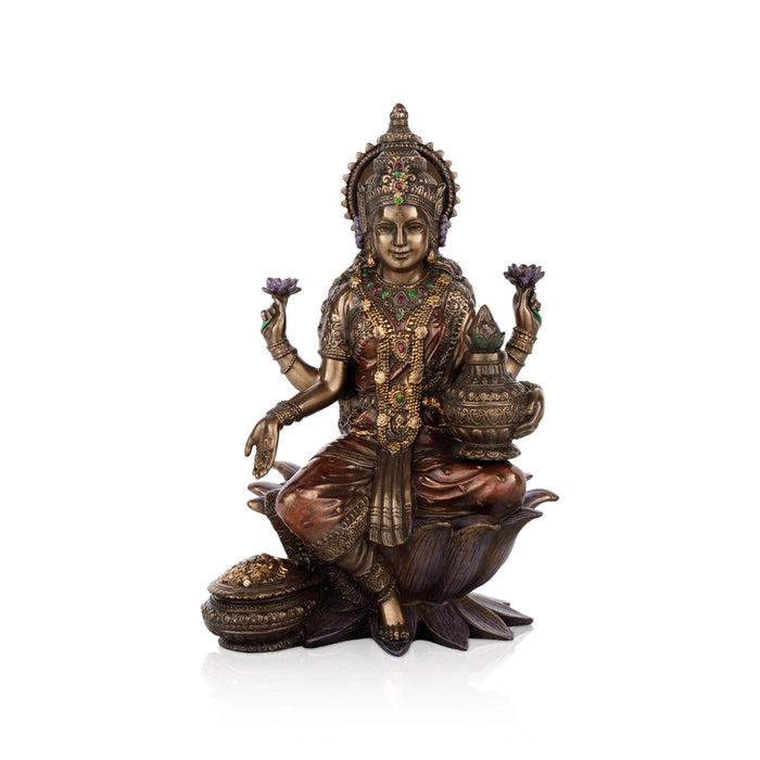 Lakshmi Idol Sitting On Lotus - 7 x 4 Inches | Resin Statue/ Laxmi Idol/ Lakshmi Murti for Pooja