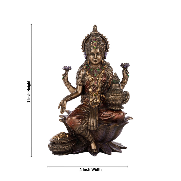 Lakshmi Idol Sitting On Lotus - 7 x 4 Inches | Resin Statue/ Laxmi Idol/ Lakshmi Murti for Pooja