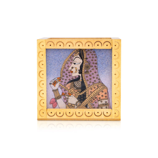 Wooden Pen Stand - 3 x 3 Inches | Gem Stone Pen Holder for Desk - Table Stand Accessories