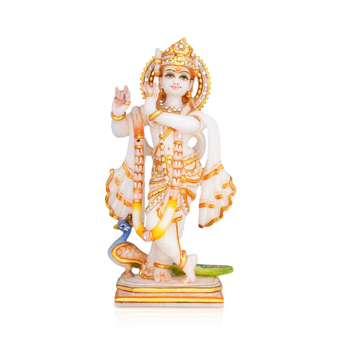 Lord Krishna Standing On Base Murti - 10 x 5 Inches | Painting Marble Idol / Krishna statue / Decor For Home & Pooja - Stone Murties