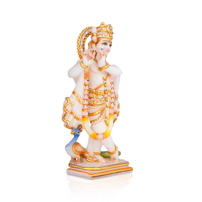 Lord Krishna Standing On Base Murti - 10 x 5 Inches | Painting Marble Idol / Krishna statue / Decor For Home & Pooja - Stone Murties