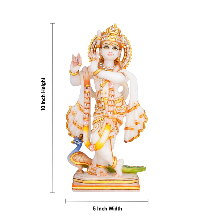 Lord Krishna Standing On Base Murti - 10 x 5 Inches | Painting Marble Idol / Krishna statue / Decor For Home & Pooja - Stone Murties
