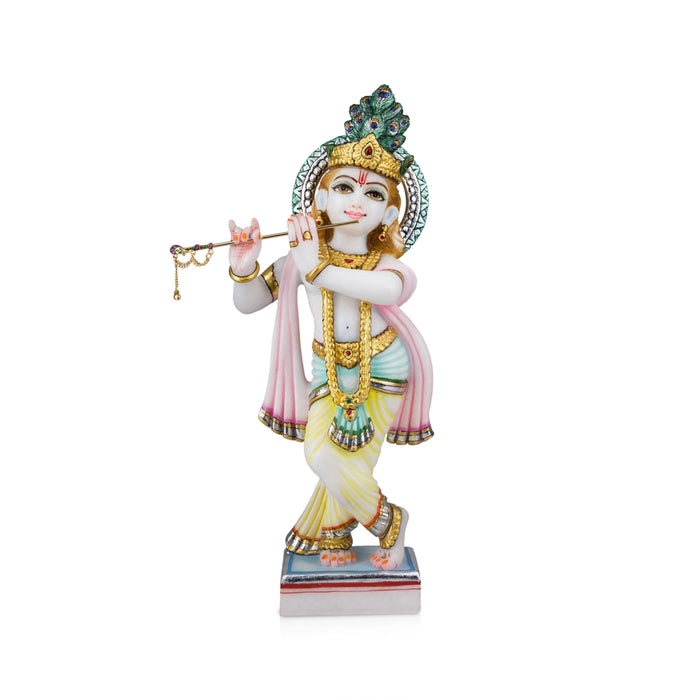 Krishna Murti - 15 x 8 Inches | Marble Murti/ Painted Krishna Idol/ Standing Krishna Statue for Pooja