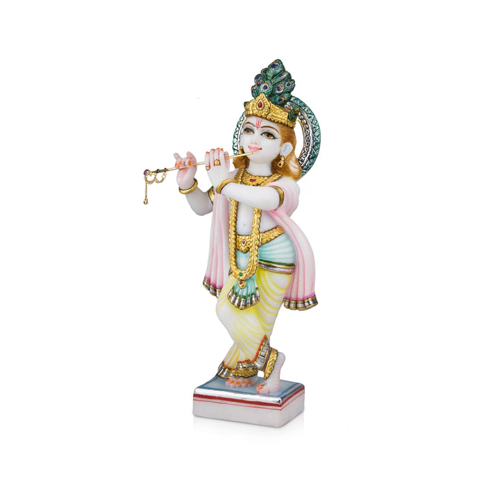 Krishna Murti - 15 x 8 Inches | Marble Murti/ Painted Krishna Idol/ Standing Krishna Statue for Pooja