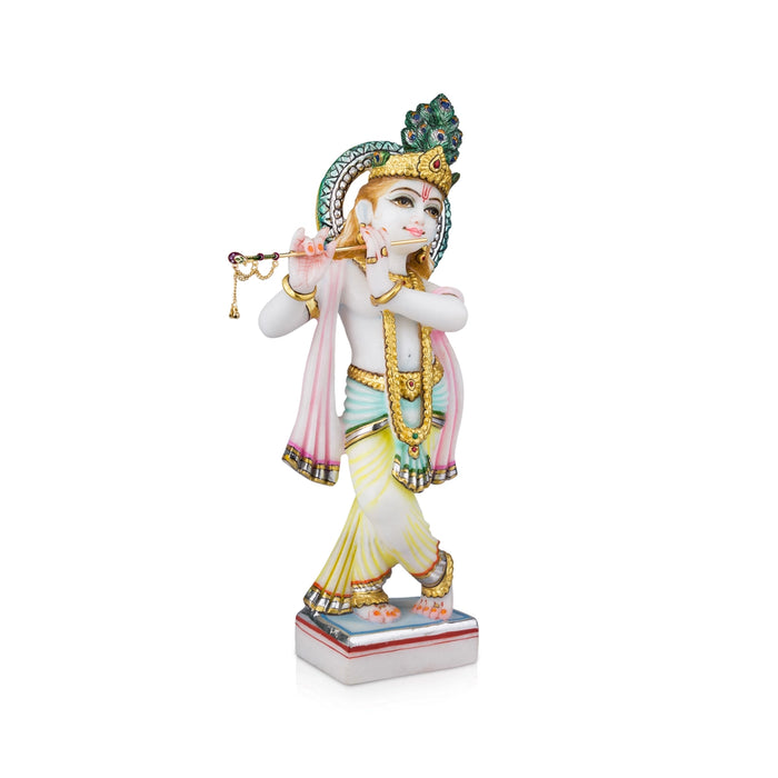 Krishna Murti - 15 x 8 Inches | Marble Murti/ Painted Krishna Idol/ Standing Krishna Statue for Pooja