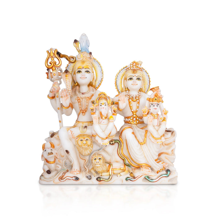 Lord Shiva Family Murti-10 x 9 Inches | Painting Marble Idol/ Shivan Family Idol / Shiva Family Statue for Pooja - Stone Murties