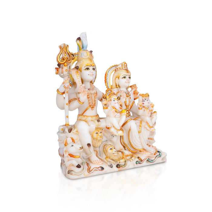 Lord Shiva Family Murti-10 x 9 Inches | Painting Marble Idol/ Shivan Family Idol / Shiva Family Statue for Pooja - Stone Murties