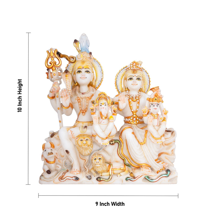 Lord Shiva Family Murti-10 x 9 Inches | Painting Marble Idol/ Shivan Family Idol / Shiva Family Statue for Pooja - Stone Murties