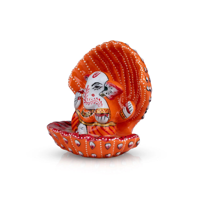 Painted Ganesh Murti - 4 x 3.5 Inches | Aluminium Vinayagar Statue/ Shell Ganesha Statue for Pooja - Aluminium Murties