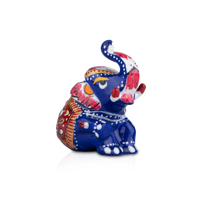 Elephant Statue - 2 x 2.5 Inches | Aluminium Sitting Elephant Sculpture/ Painted Elephant Idol for Home Decor - Table Stand Accessories