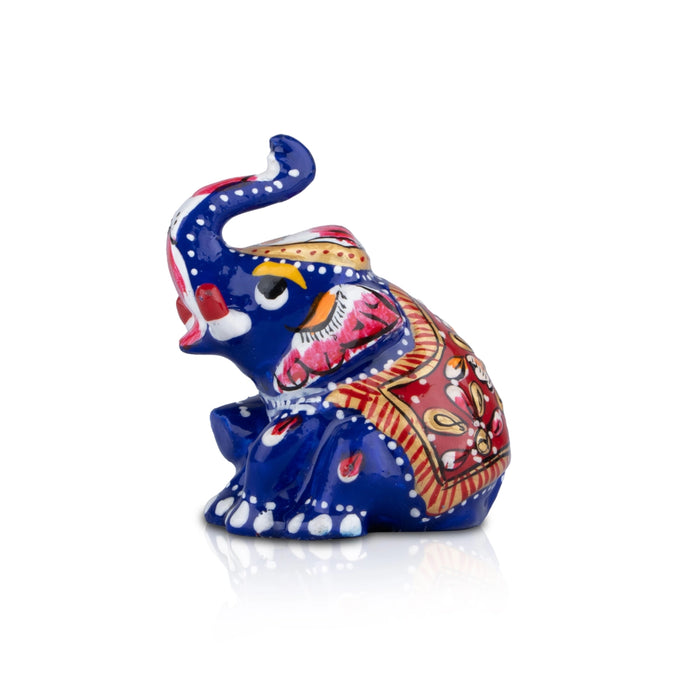 Elephant Statue - 2 x 2.5 Inches | Aluminium Sitting Elephant Sculpture/ Painted Elephant Idol for Home Decor - Table Stand Accessories