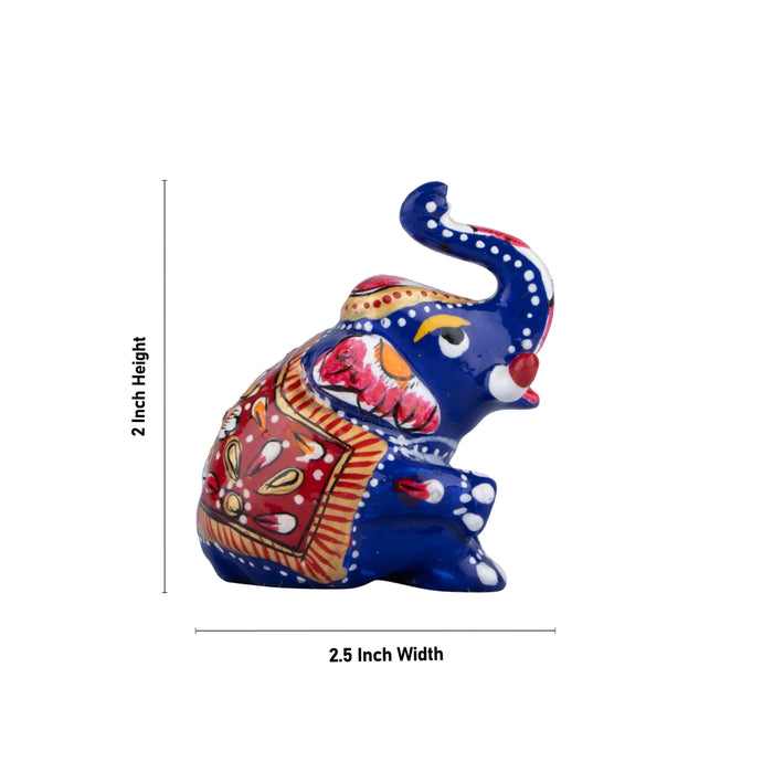 Elephant Statue - 2 x 2.5 Inches | Aluminium Sitting Elephant Sculpture/ Painted Elephant Idol for Home Decor - Table Stand Accessories