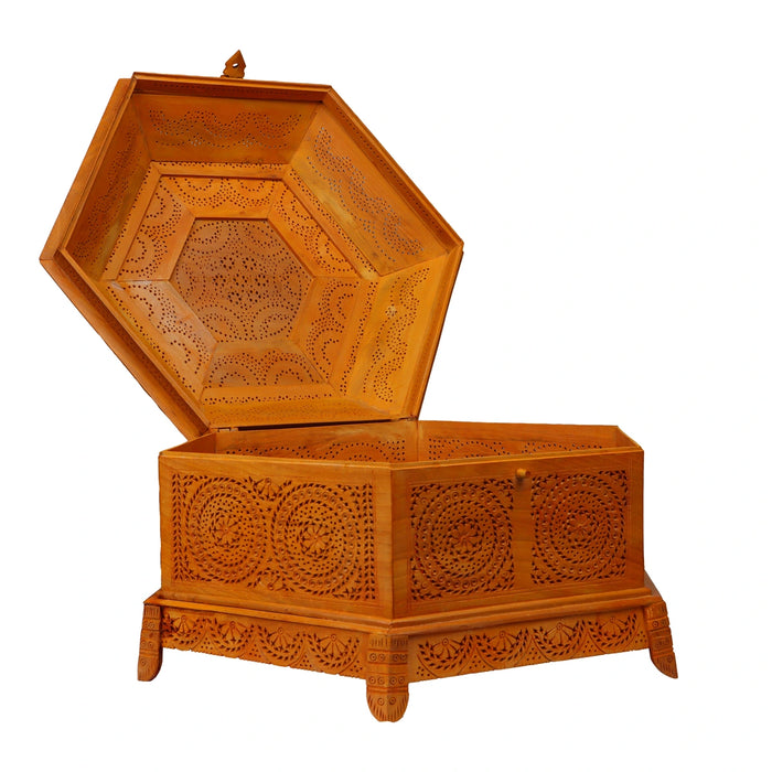 Wooden Box - Hexagon | Wooden Jewel Box/ Jali Box/ Jewelry Box for Women - Handicraft Items