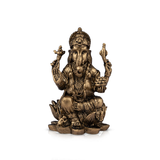 Ganesh Murti - 3 x 2 Inches | Resin Statue/ Brass Polish Ganpati Murti/ Vinayaka Statue for Pooja - Fibre Murties